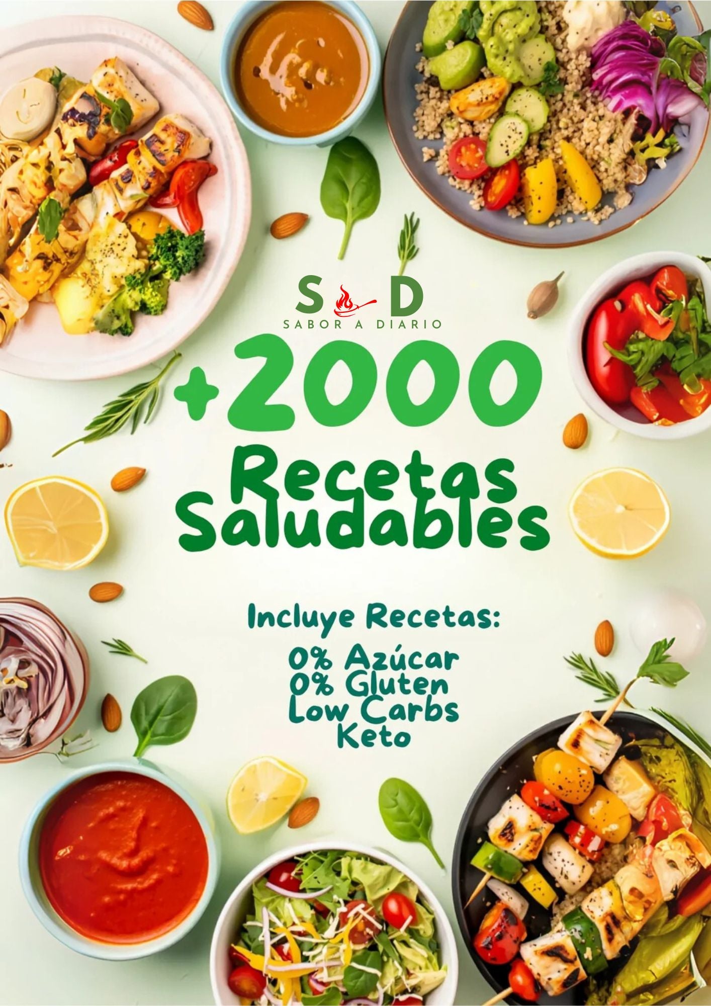 +2000 Recetas Saludables Digitales 0% Azúcar + ¡6 BONOS de Regalo!